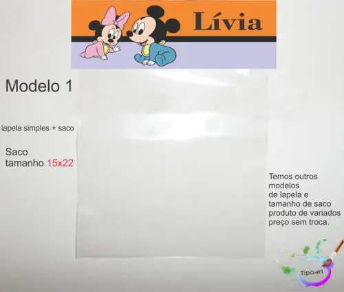 Lapela(simples) e Saco 15x22-mickey Baby