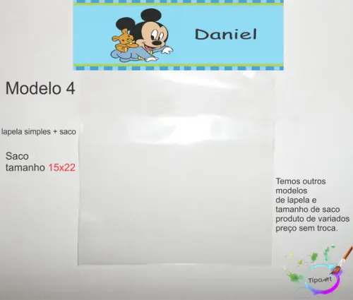 Lapela(simples) e Saco 15x22-mickey Baby