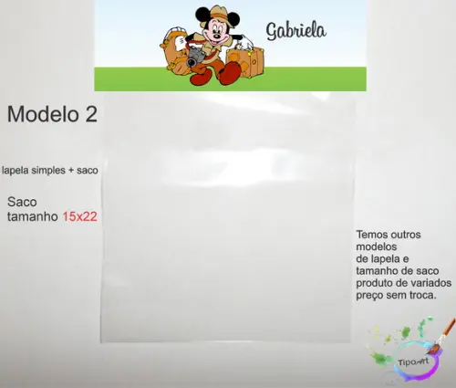 Lapela(simples) e Saco 15x22-mickey Safari