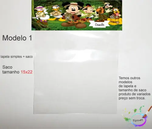 Lapela(simples) e Saco 15x22-mickey Safari