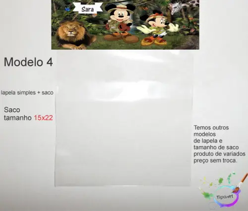Lapela(simples) e Saco 15x22-mickey Safari