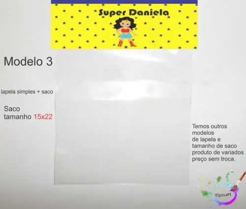 Lapela(simples) e Saco 15x22-mulher Maravilha