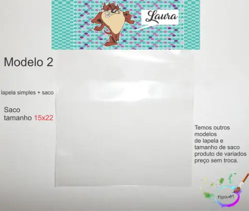 Lapela(simples) e Saco 15x22-taz Mania