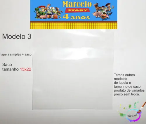 Lapela(simples) e Saco 15x22-toy Story