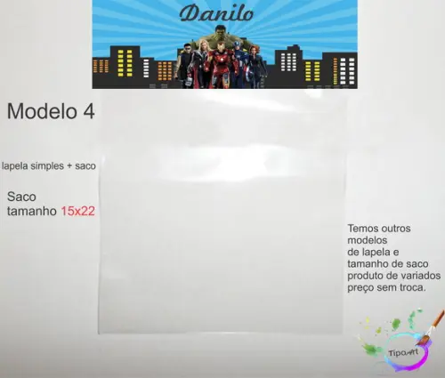 Lapela(simples) e Saco 15x22-vingadores