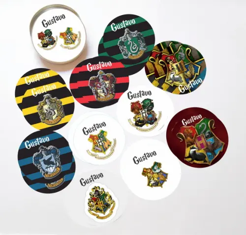 Latinha + Jogos da Memória-brasões Hogwarts