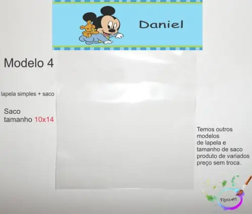 Lapela(simples) e Saco 10x14-mickey Baby