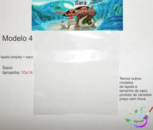 Lapela(simples) e Saco 10x14-moana e Mauí