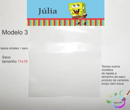 Lapela(simples) e Saco 11x19-bob Esponja
