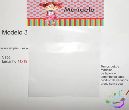 Lapela(simples) e Saco 11x19-boneca