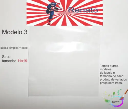 Lapela(simples) e Saco 11x19-capitão America