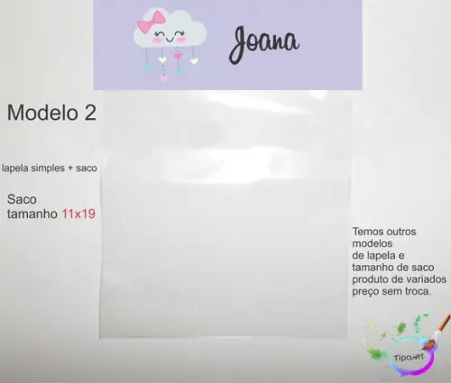 Lapela(simples) e Saco 11x19-chuva de Amor
