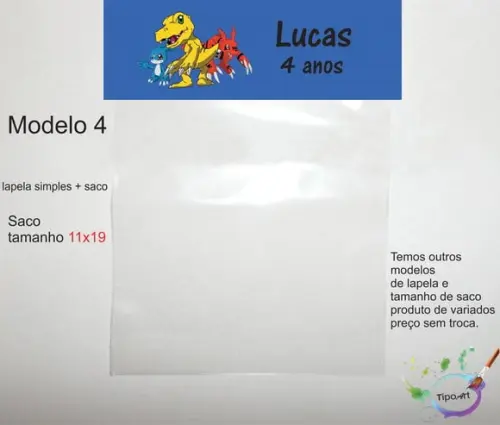 Lapela(simples) e Saco 11x19-digimon