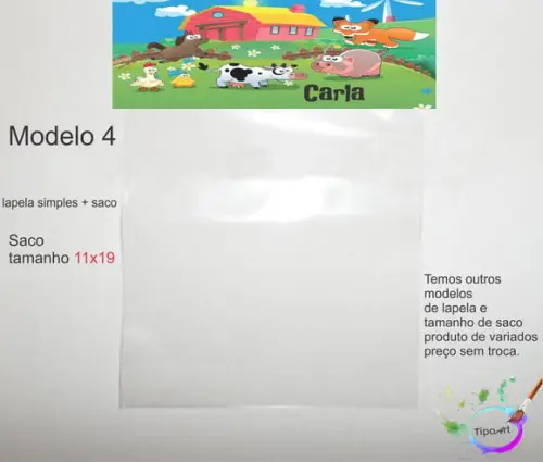 Lapela(simples) e Saco 11x19-fazendinha