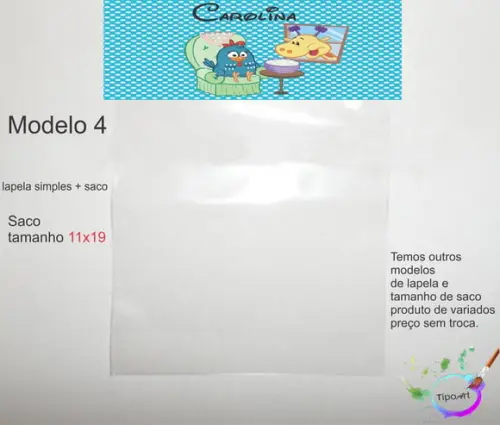 Lapela(simples) e Saco 11x19-galinha Pintadinha