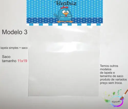 Lapela(simples) e Saco 11x19-galinha Pintadinha