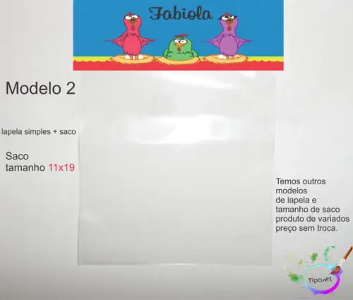 Lapela(simples) e Saco 11x19-galinha Pintadinha