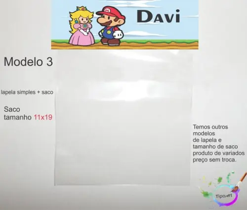 Lapela(simples) e Saco 11x19-mario Bros