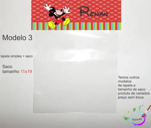 Lapela(simples) e Saco 11x19-mickey