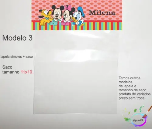 Lapela(simples) e Saco 11x19-mickey Baby