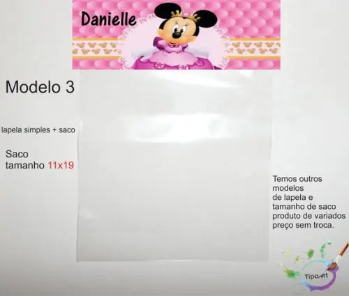 Lapela(simples) e Saco 11x19-minnie Realeza
