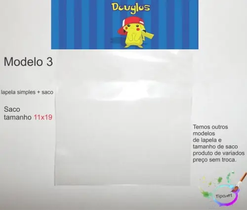 Lapela(simples) e Saco 11x19-pokemon