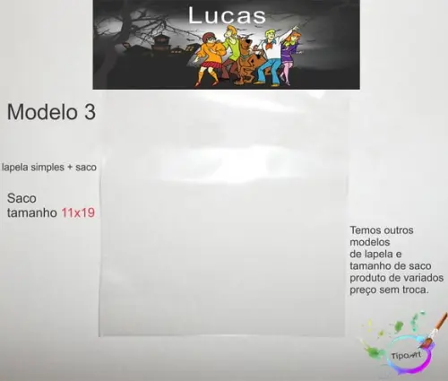 Lapela(simples) e Saco 11x19-scooby Doo