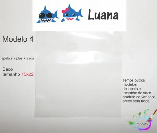 Lapela(simples) e Saco 15x22-baby Shark