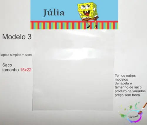 Lapela(simples) e Saco 15x22-bob Esponja