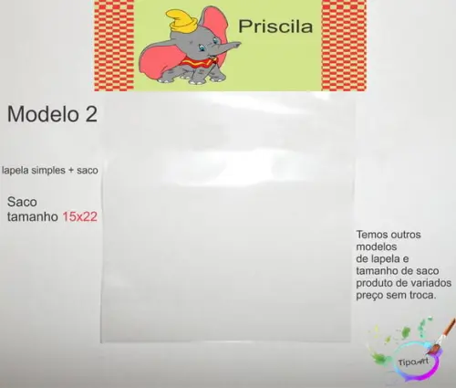 Lapela(simples) e Saco 15x22-dumbo