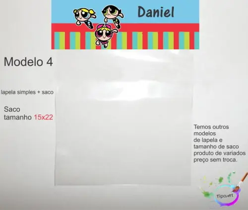 Lapela(simples) e Saco 15x22-menina Super Poderosas