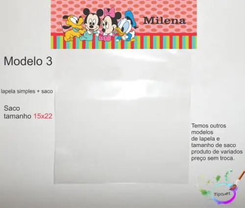 Lapela(simples) e Saco 15x22-mickey Baby