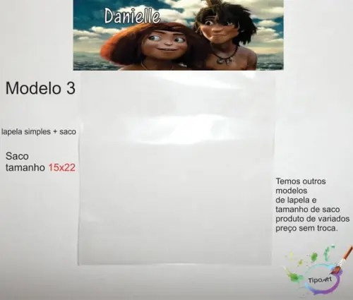 Lapela(simples) e Saco 15x22-os Croods