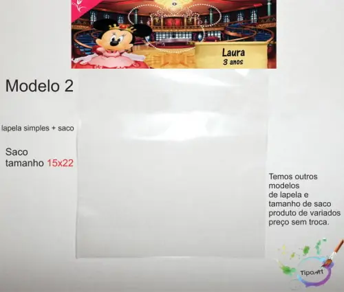 Lapela(simples) e Saco 15x22-minnie Realeza