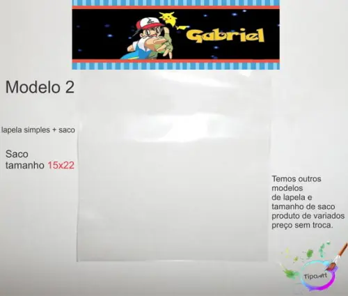 Lapela(simples) e Saco 15x22-pokemon
