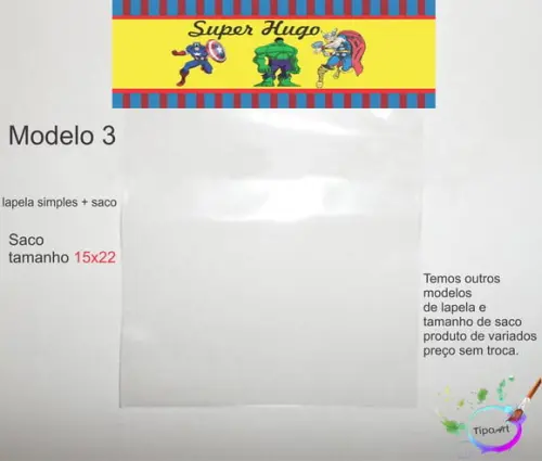 Lapela(simples) e Saco 15x22-vingadores