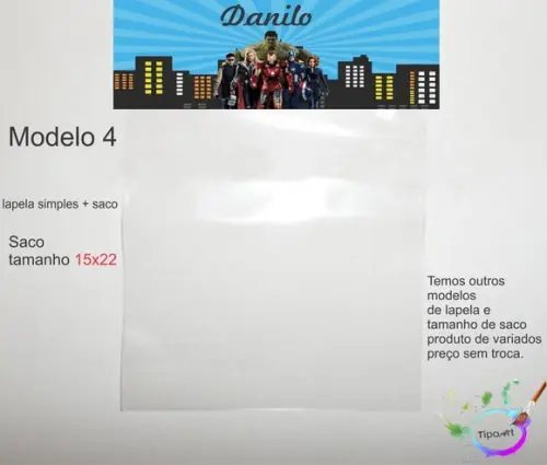 Lapela(simples) e Saco 15x22-vingadores