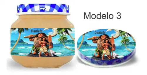 Rótulo Papinha + Adesivo Tampa -moana e Mauí