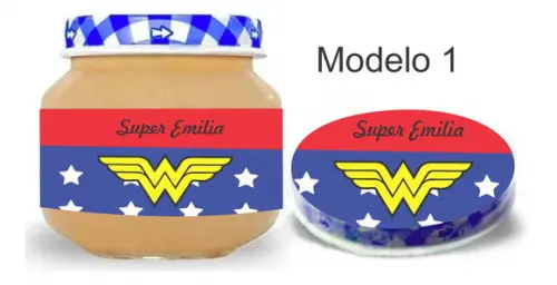 Rótulo Papinha + Adesivo Tampa -mulher Maravilha