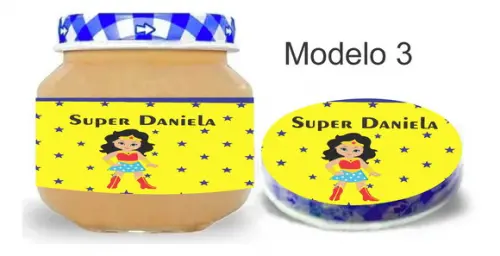Rótulo Papinha + Adesivo Tampa -mulher Maravilha