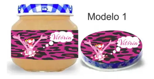 Rótulo Papinha + Adesivo Tampa -pantera Cor de Rosa