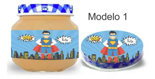 Rótulo Papinha + Adesivo Tampa -super Heroi