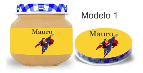 Rótulo Papinha + Adesivo Tampa -super Homem