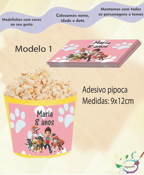 Rótulo para Balde de Pipoca- Patrulha Canina