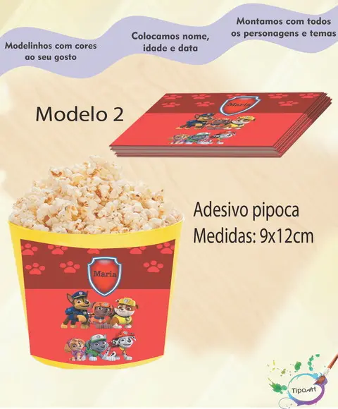 Rótulo para Balde de Pipoca- Patrulha Canina