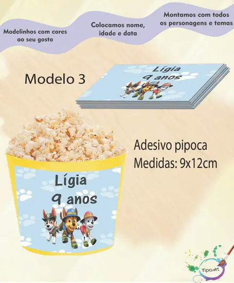 Rótulo para Balde de Pipoca- Patrulha Canina