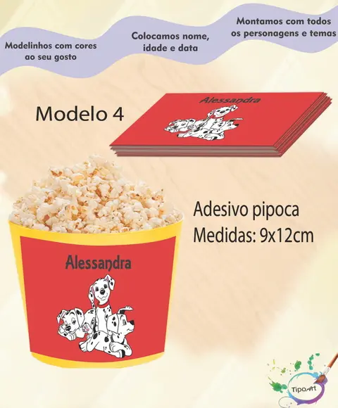 Rótulo para Balde de Pipoca-101 Dalmata