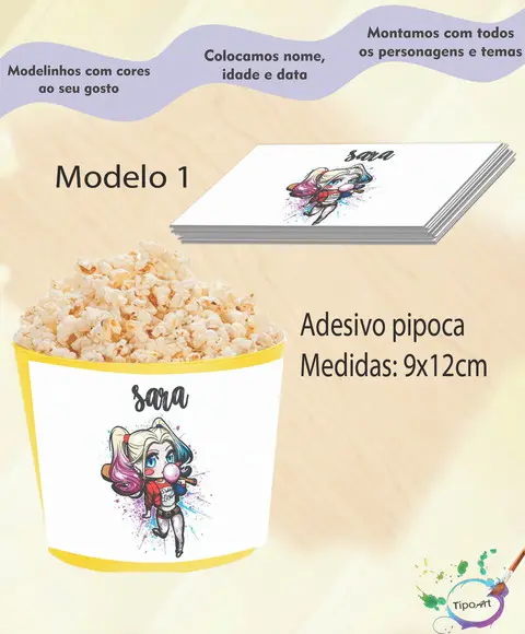 Rótulo para Balde de Pipoca-arlequina