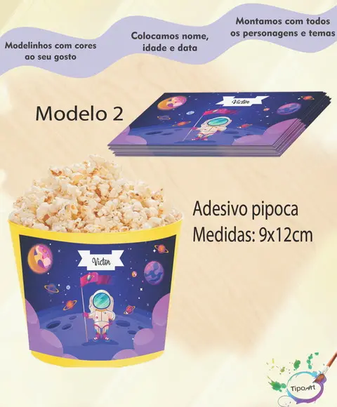 Rótulo para Balde de Pipoca-astronauta