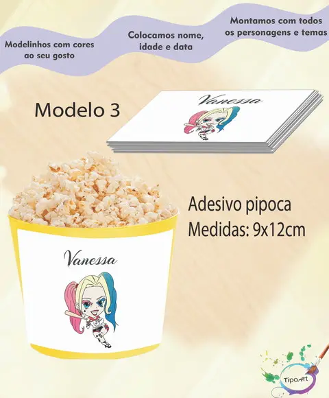 Rótulo para Balde de Pipoca-arlequina